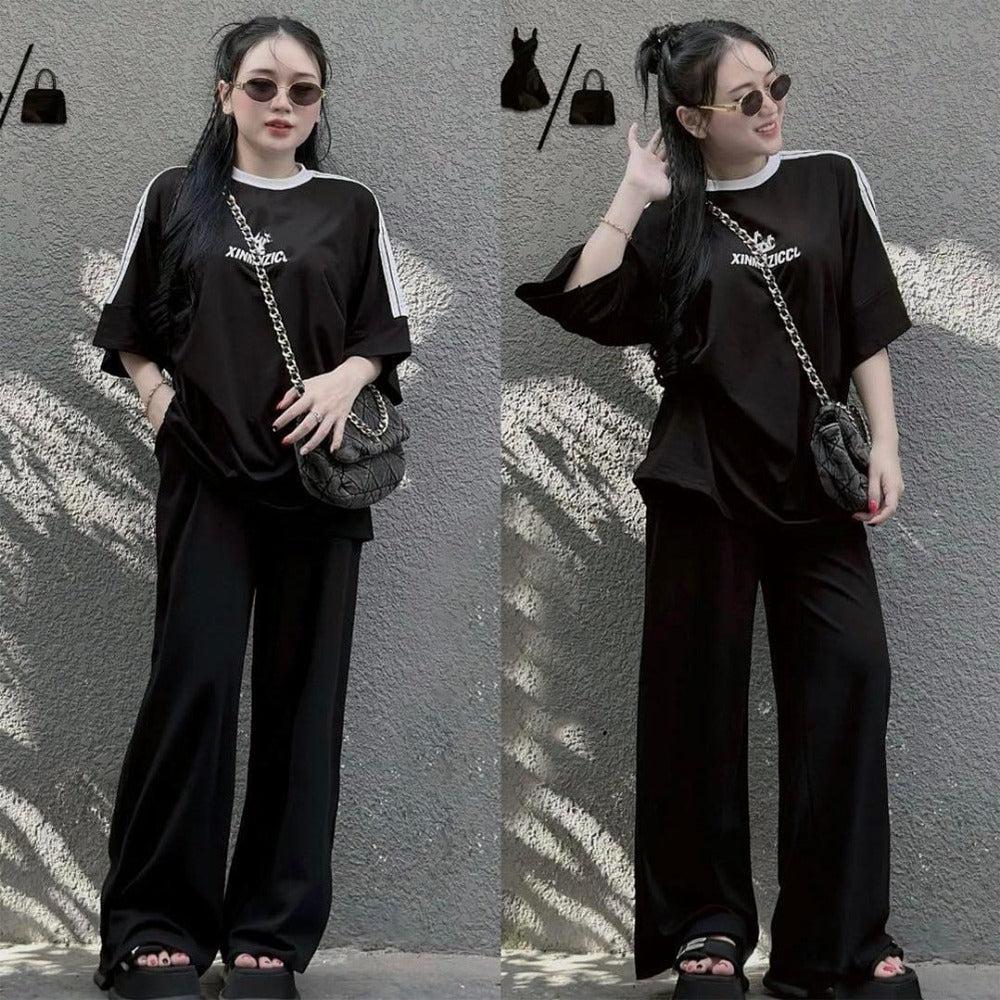 Street Wear Fashion Oversized T-shirt & Long Pants for Women