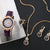 Premium Style 5 Pcs Jewlery Watch Set for Ladies