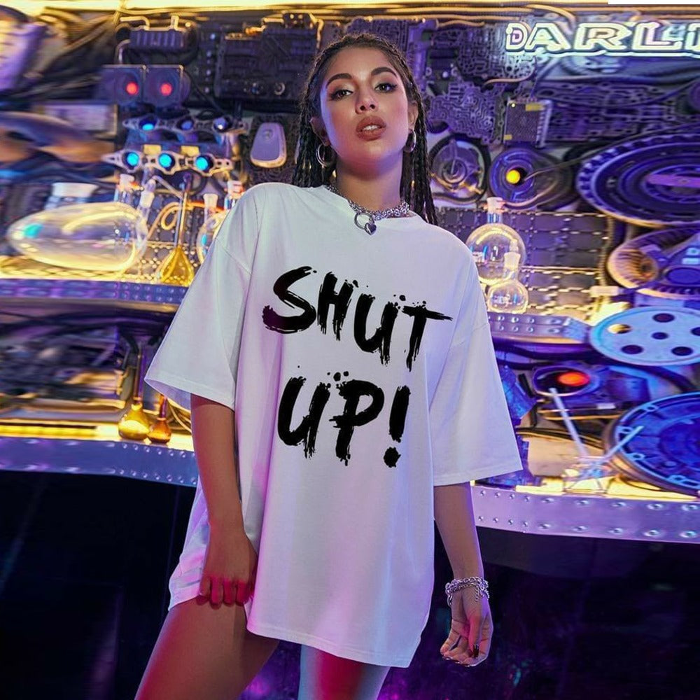 Unisex Half Sleeve Text Printed Oversized T-shirt for Women