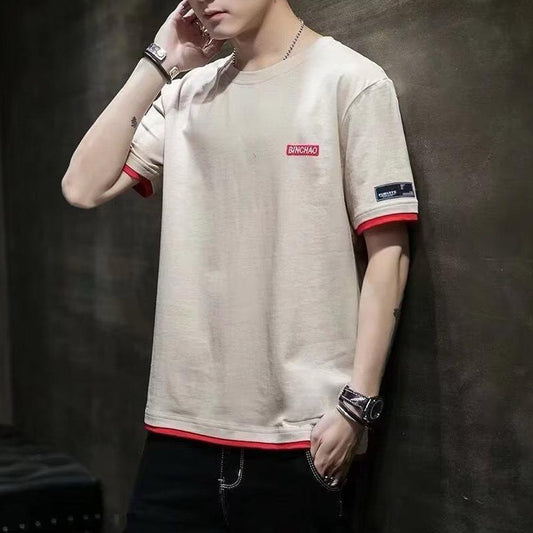 Round Neck Doctor Sleeve Fashion Solid T-shirt for Men