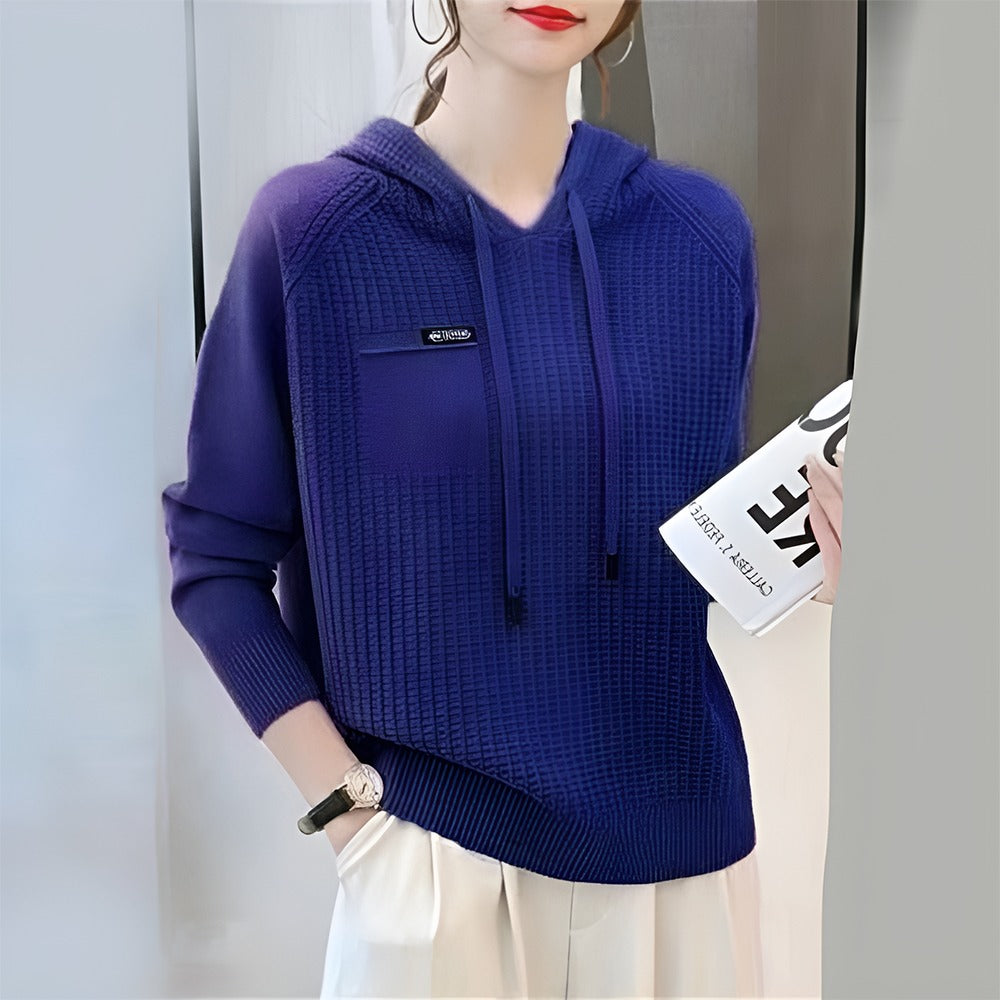 Solid Color Full Sleeve Hooded Winter Sweater for Women