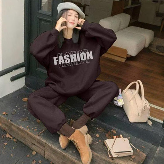 Text Printed Style Pullover & Solid Pants for Women