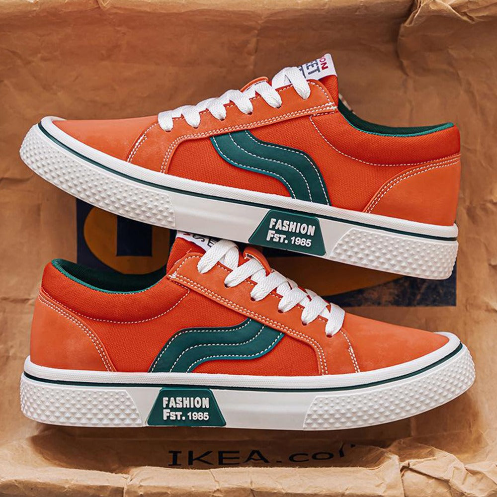 Dual Color Pattern Canvas Lace Up Casual Shoes for Men