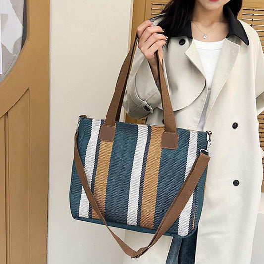 Striped Pattern Large Capacity Hand Shoulder Bag for Women