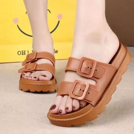 Solid Buckle Style Slider Sandals for Women