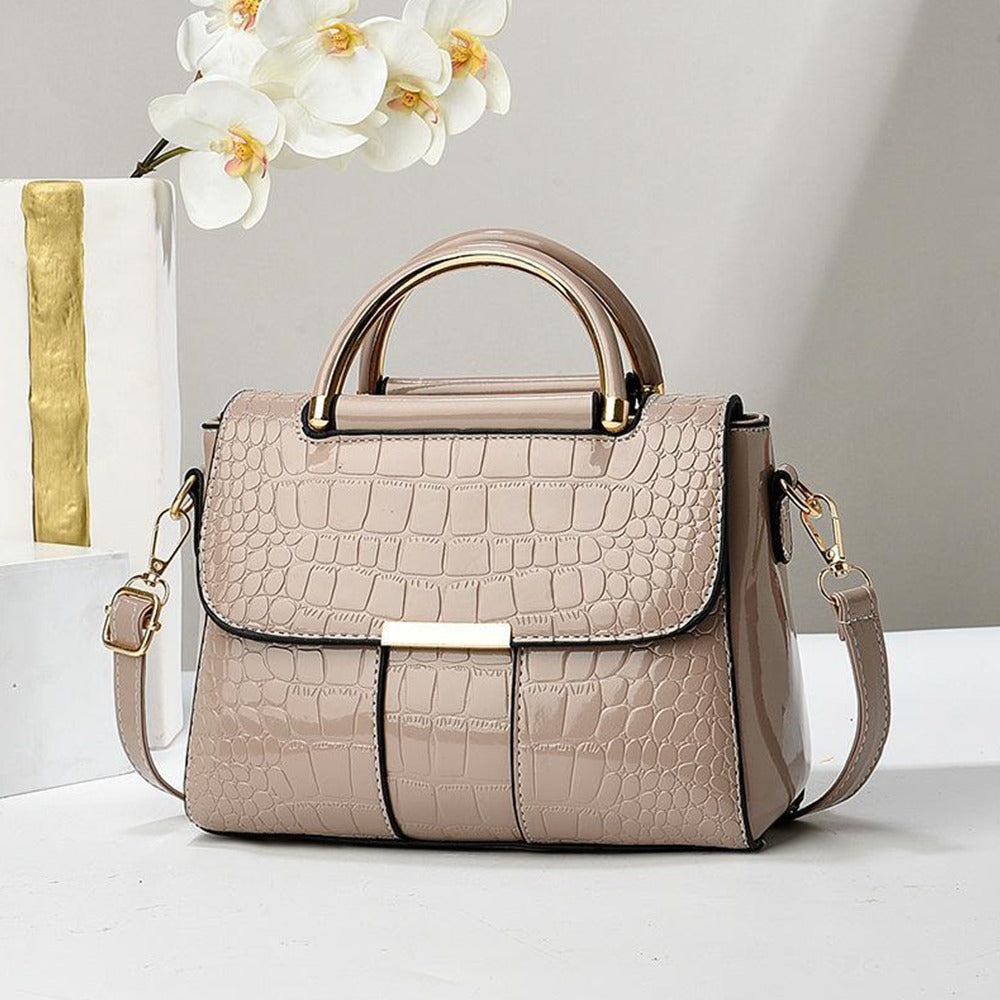 Crocodile Pattern Solid Hand Shoulder Bag for Women