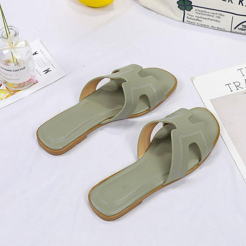 Square H-Shape Solid Fashion Open Toe Sandals for Women