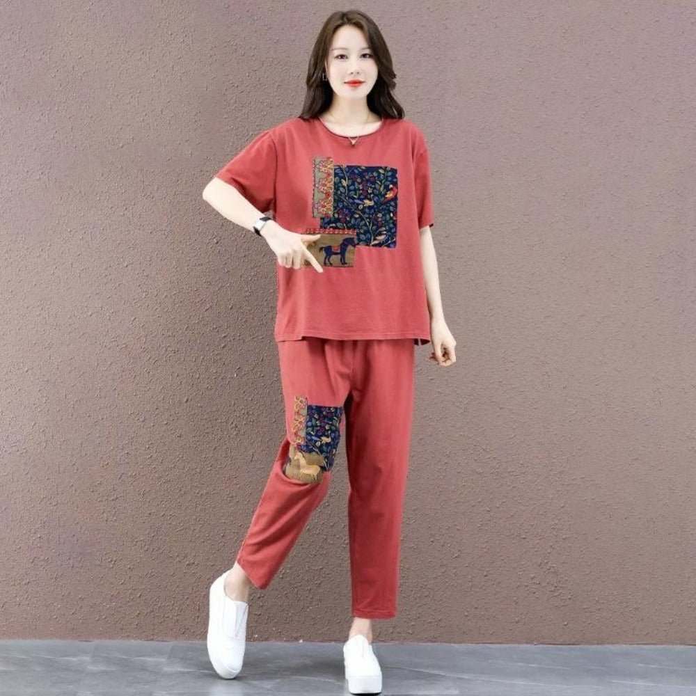 New Stretch Fit Printed Summer Casual T-shirt & Pant for Women