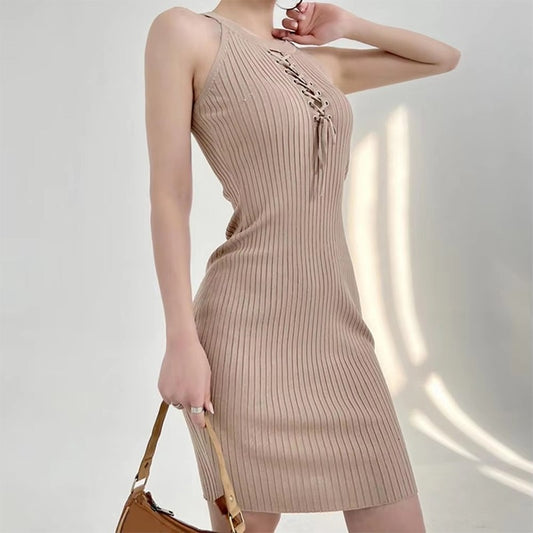 Knitted Fashion Solid Color Slim Dress for Women