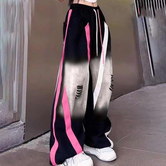 Korean Fashion Hip Hop Drawstring Casual Wide Leg Pants for Women