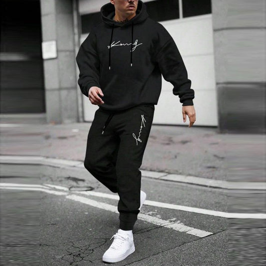 Winter Warm Text Printed Fashion Full Sleeve Hoodies & Pants for Men
