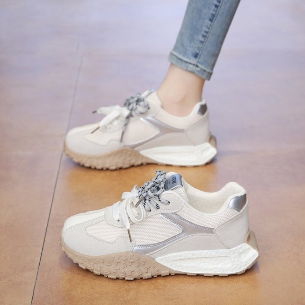 Color Blocked Pattern Lace Up Sneakers for Women