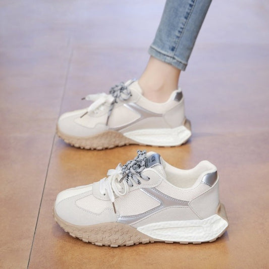 Color Blocked Pattern Lace Up Sneakers for Women