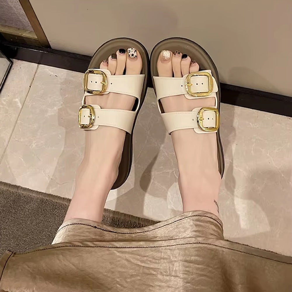 Double Band Flat Beach Casual Sandals for Women