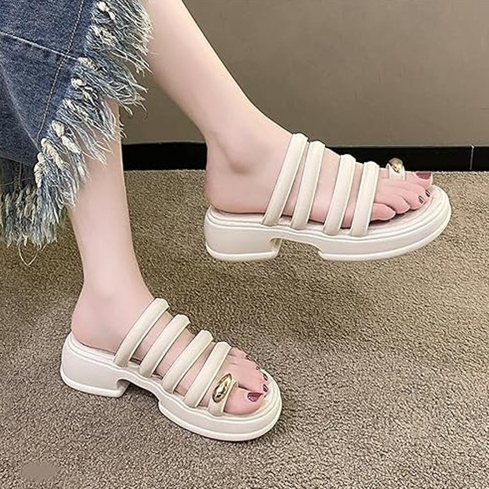 Toe Metal Decor Thick Wedge Sandals for Women