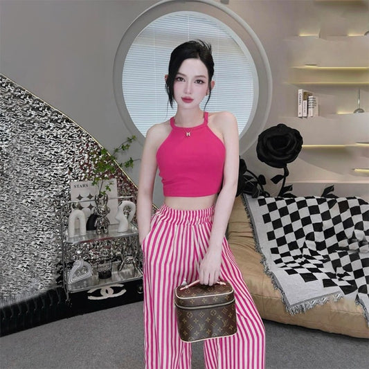 New High Waisted Striped Pant & Crop Top for Women