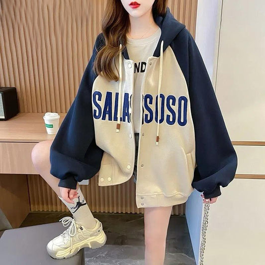 Long Sleeve Color Block Fashion Oversized Hoodies for Women