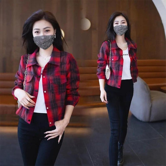 Checkered Korean Fashion Full Sleeve Shirt for Women