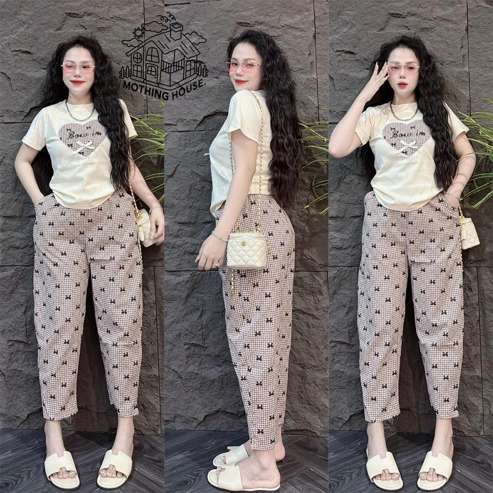 Love Printed Fashion Casual Short Sleeve T-shirt & Pant for Women