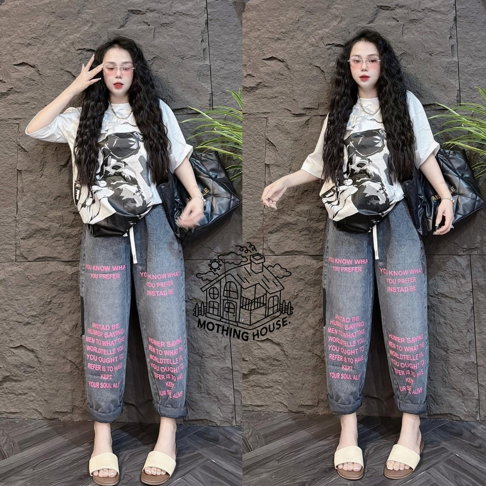 Graphics Pattern Korean Fashion T-shirt & Pants for Women