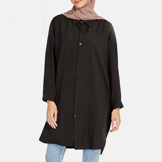 Solid Long Sleeve Button Abaya for Women