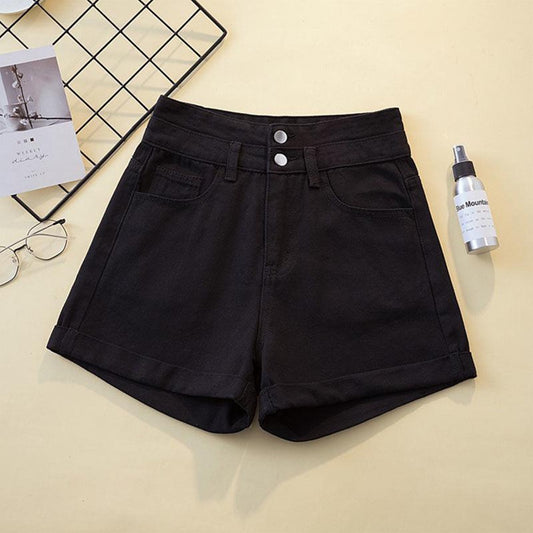 Korean Denim Solid High Waist Shorts for Women