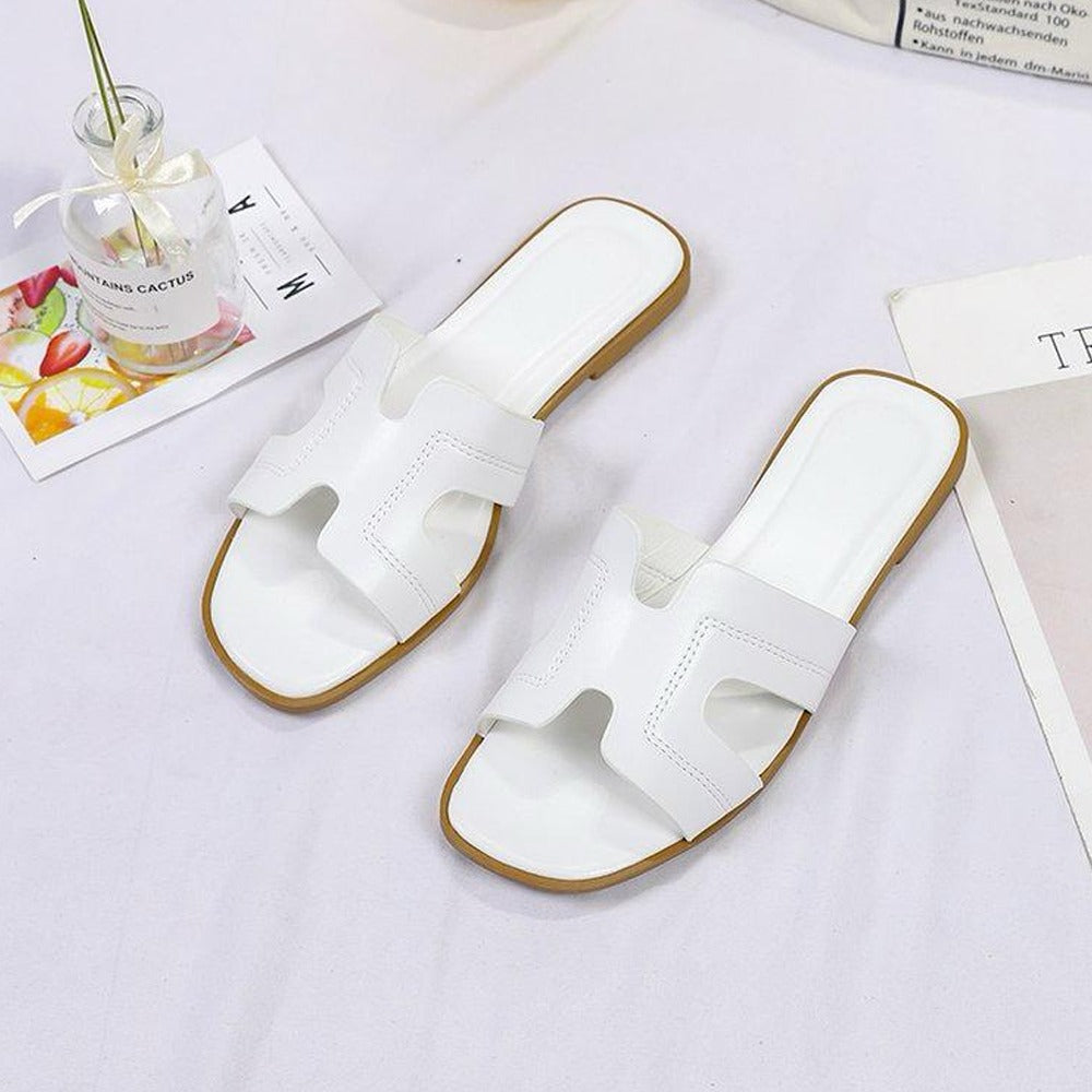 Square H-Shape Solid Fashion Open Toe Sandals for Women