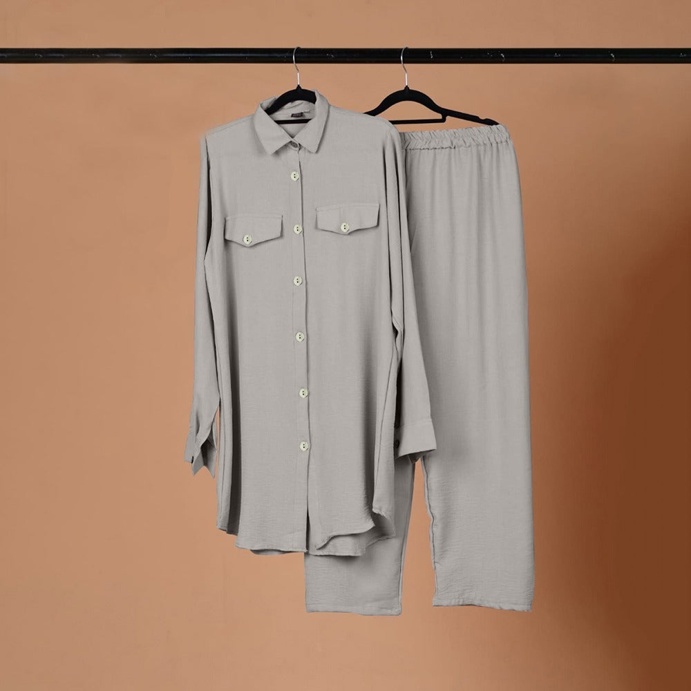 Solid Color Oversized Fashion Shirt & Palazzo for Women