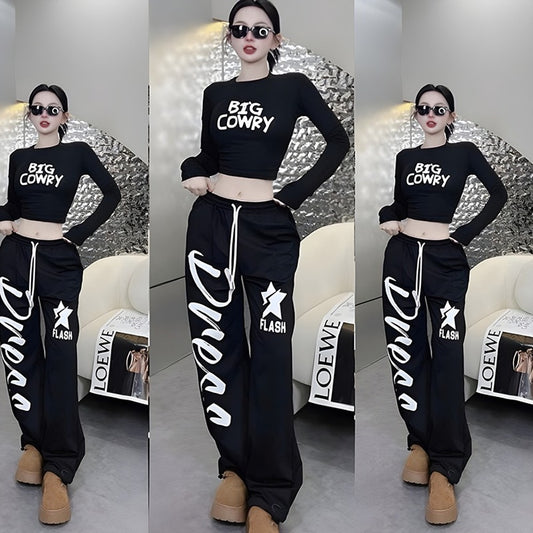 Printed Fashion Crop Top & Wide Leg Pant for Women