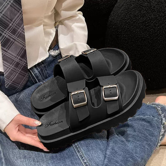 Platform Casual Double Bank Buckle Strap Sandals for Women