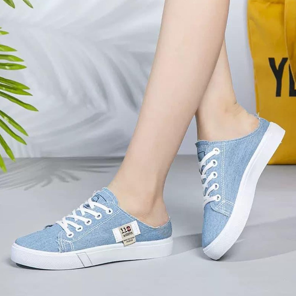 Solid Fashion Canvas Lace Up Sneaker Shoes for Women