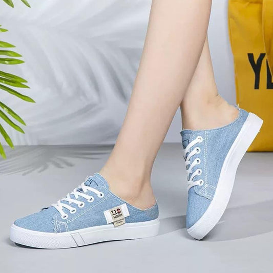 Solid Fashion Canvas Lace Up Sneaker Shoes for Women