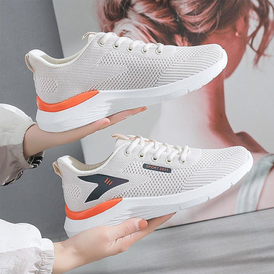 New Fashion Solid Design Printed Lace Up Mesh Shoes for Women