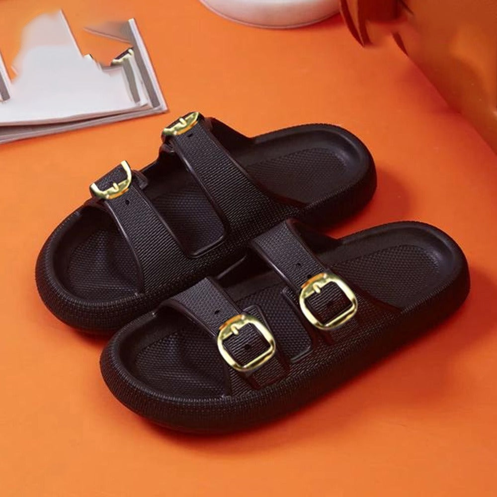Solid Color Double Band Flat Sandals for Women