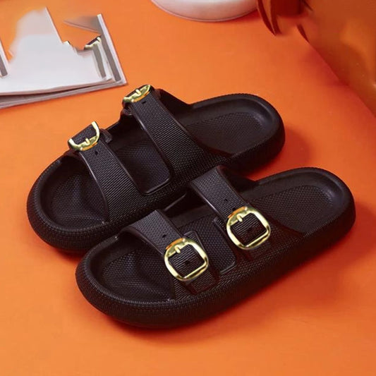Solid Color Double Band Flat Sandals for Women