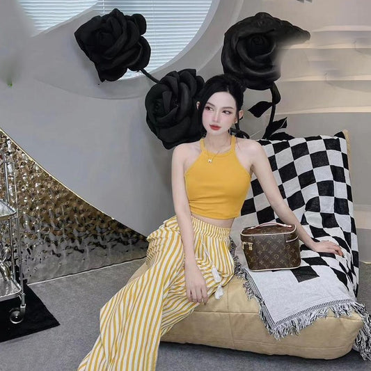 New High Waisted Striped Pant & Crop Top for Women