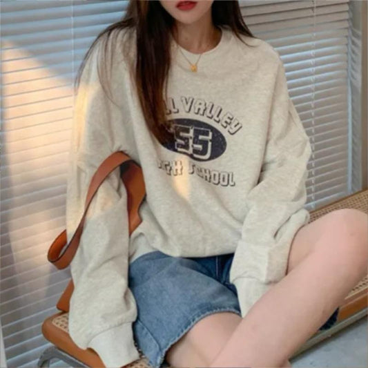 Text Printed Style Oversized Pullover for Women