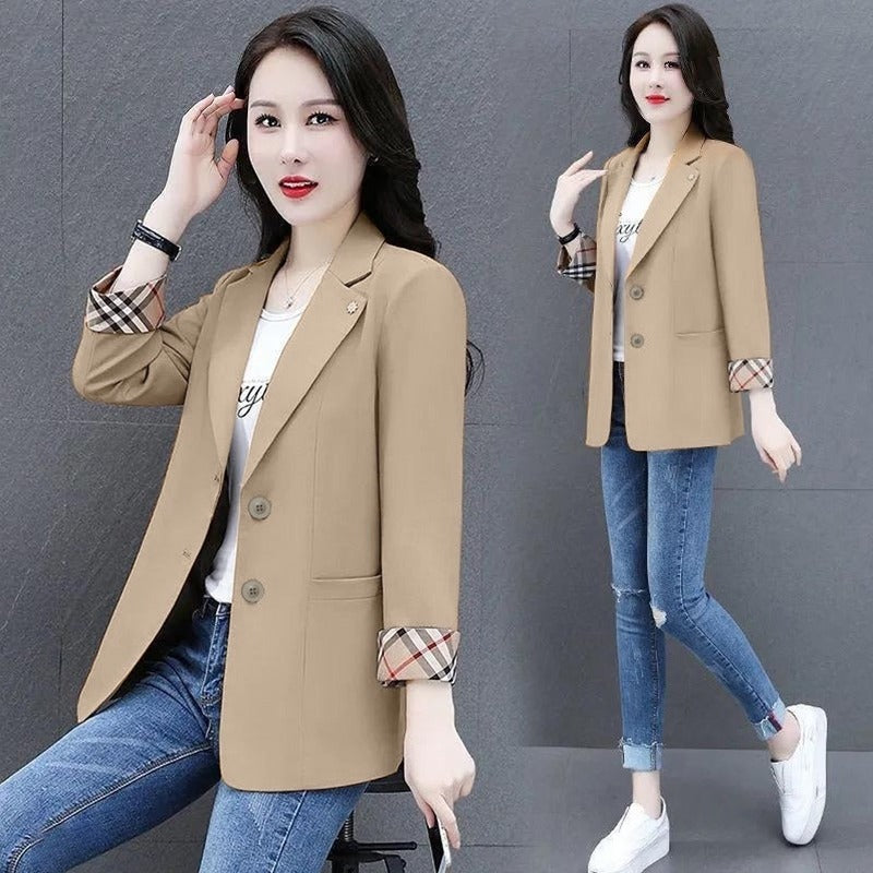 Solid Color Lapel Collar Formal Classic Blazer for Women