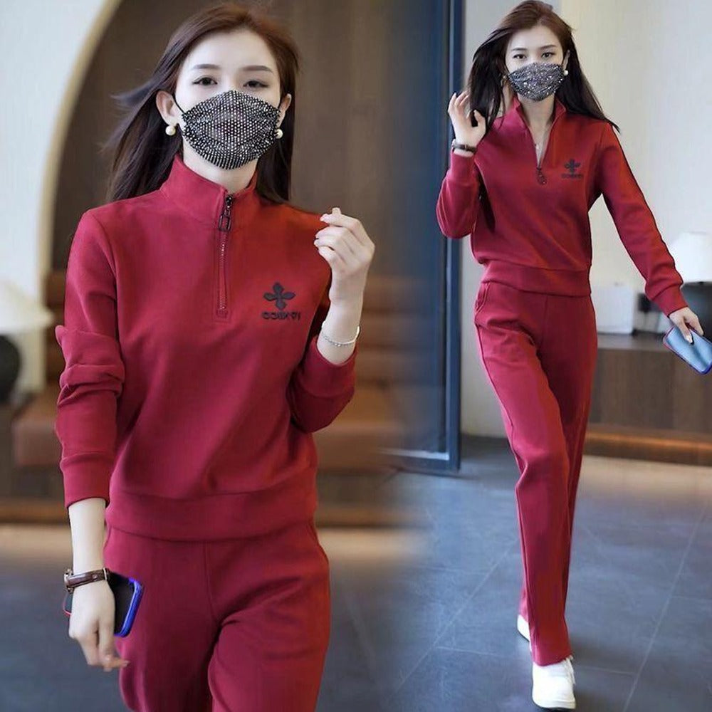 Full Sleeve Solid Color Casual Tracksuit Dress for Women