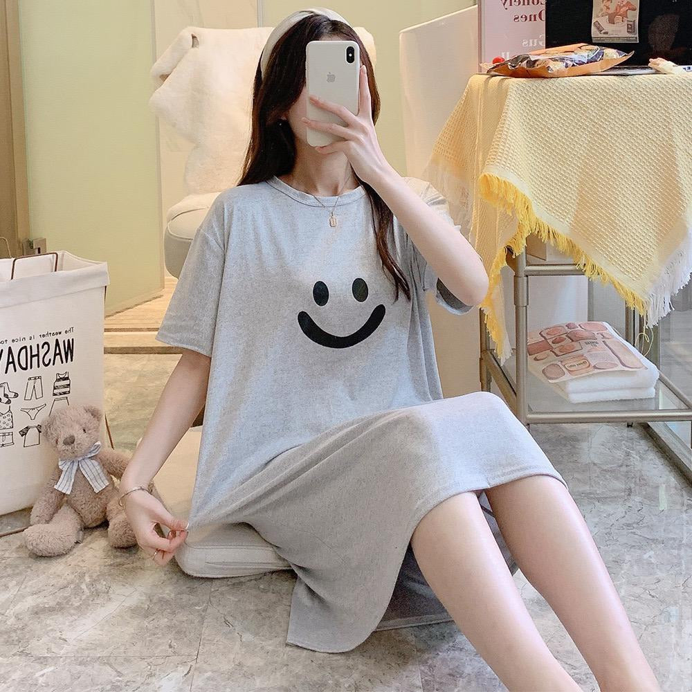 Smile Pattern Solid Half Sleeve T-shirt Dress for Women