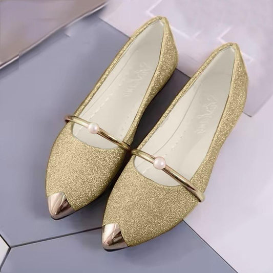 Elegant Pearl Flat Pointed Toe Flat Shoes for Women