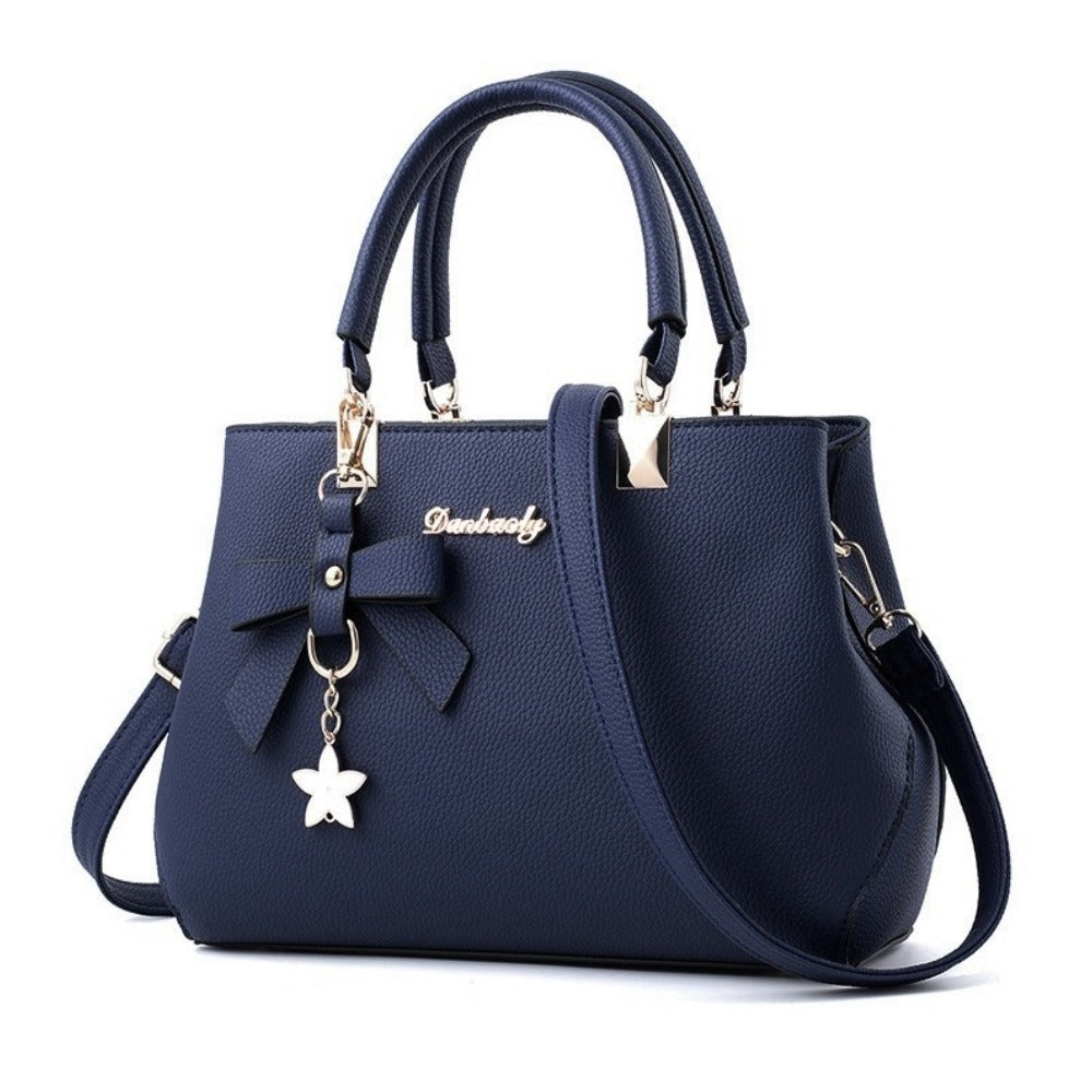 PU Leather Solid Color Star Decor Hand Shoulder Bag for Women