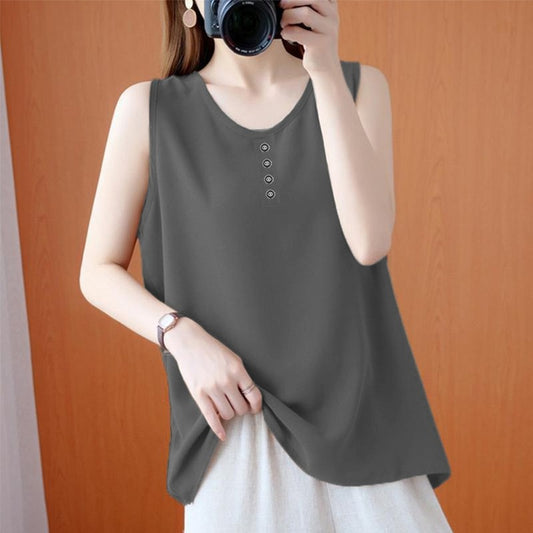 Crew Neck Fashion Solid Casual Sleeveless Top for Women