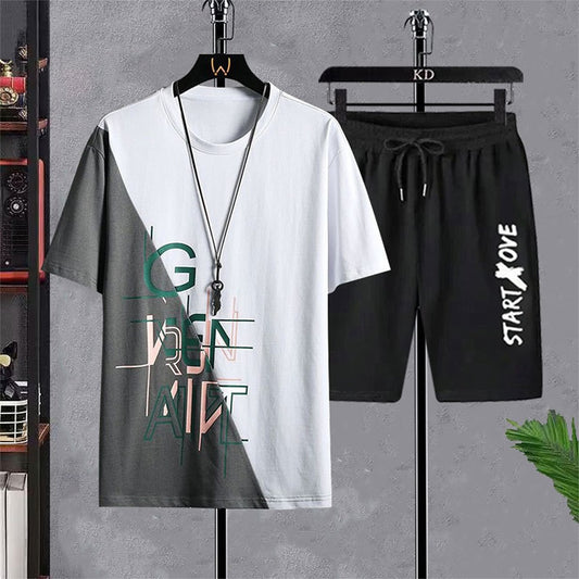 Text-Printed Dual-Color Fashion T-shirt & Shorts
