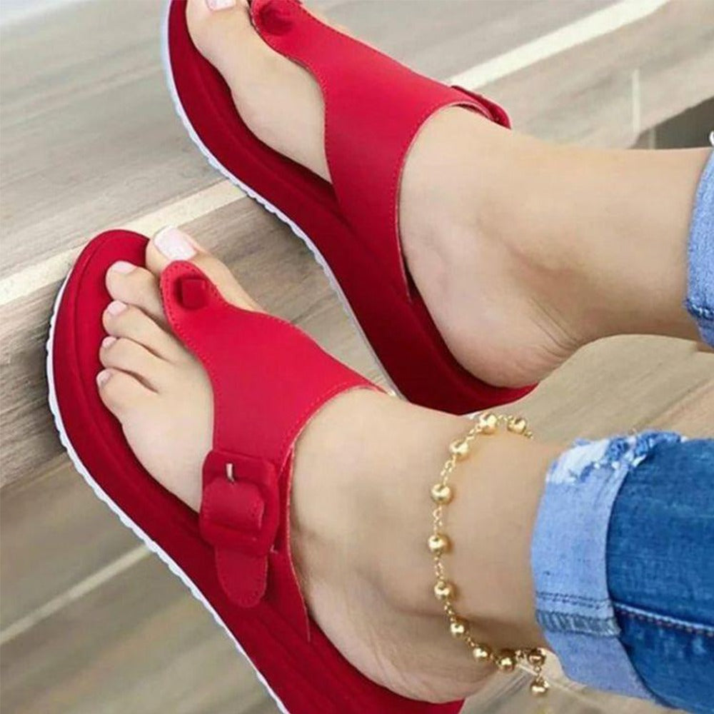 Solid Summer Fashion T-strap Sandals for Women