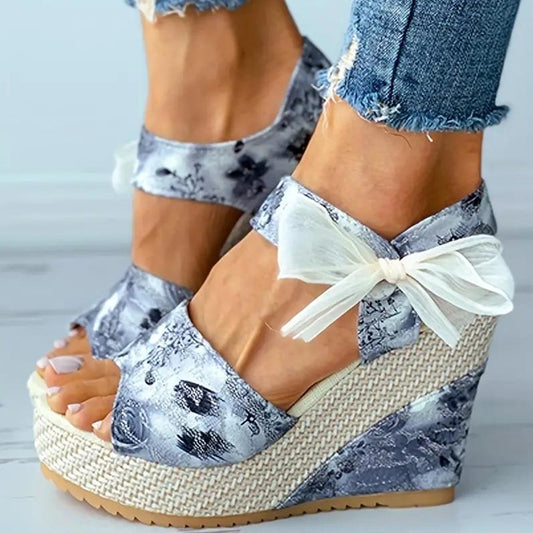 Floral Print Fashion Peep-Toe Tie-up Ankle Strap Sandals for Women