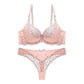 Floral Pattern Padded Lace Fashion Bra & Panty Set for Women