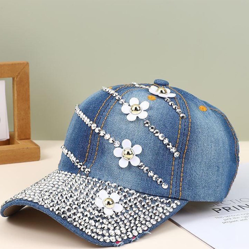 Bling Fashion Baseball Cap with Flower for Women