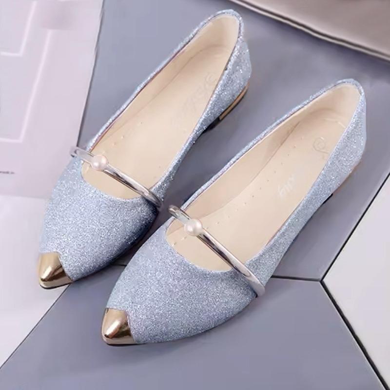 Elegant Pearl Flat Pointed Toe Flat Shoes for Women