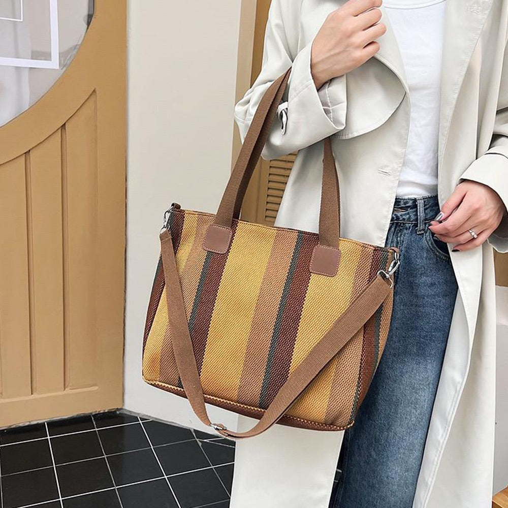 Striped Pattern Large Capacity Hand Shoulder Bag for Women